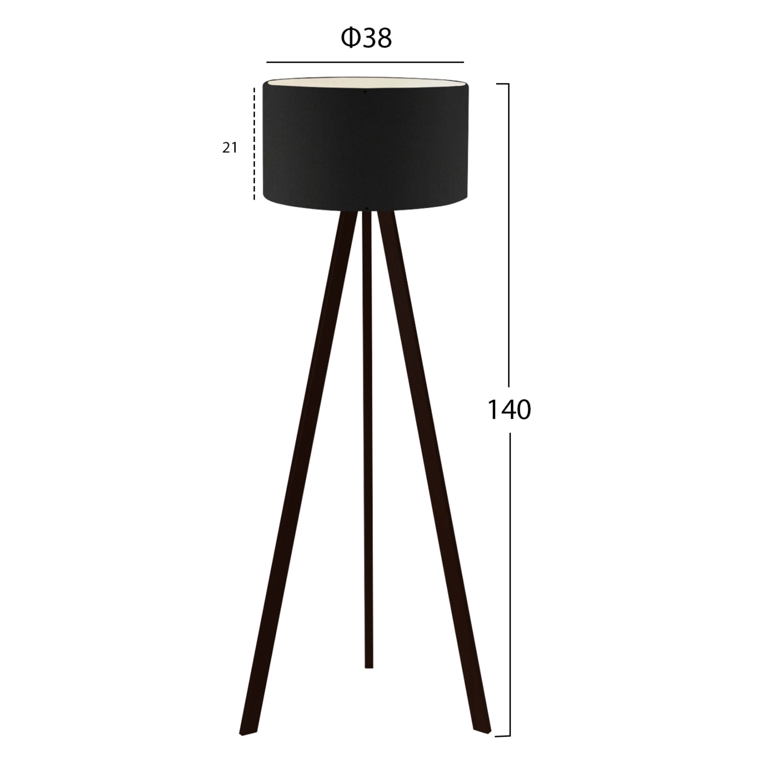 Дървена подова лампа Манди черна φ38x140 см