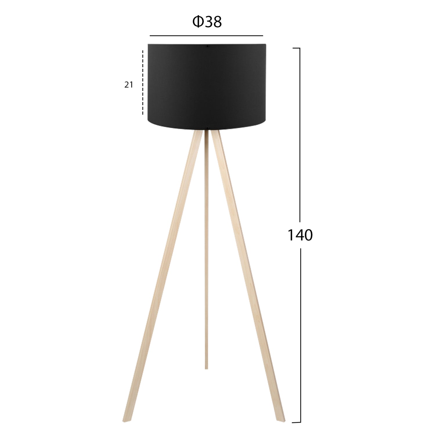 Дървена подова лампа cruz natural с черна шапка φ38x140 см