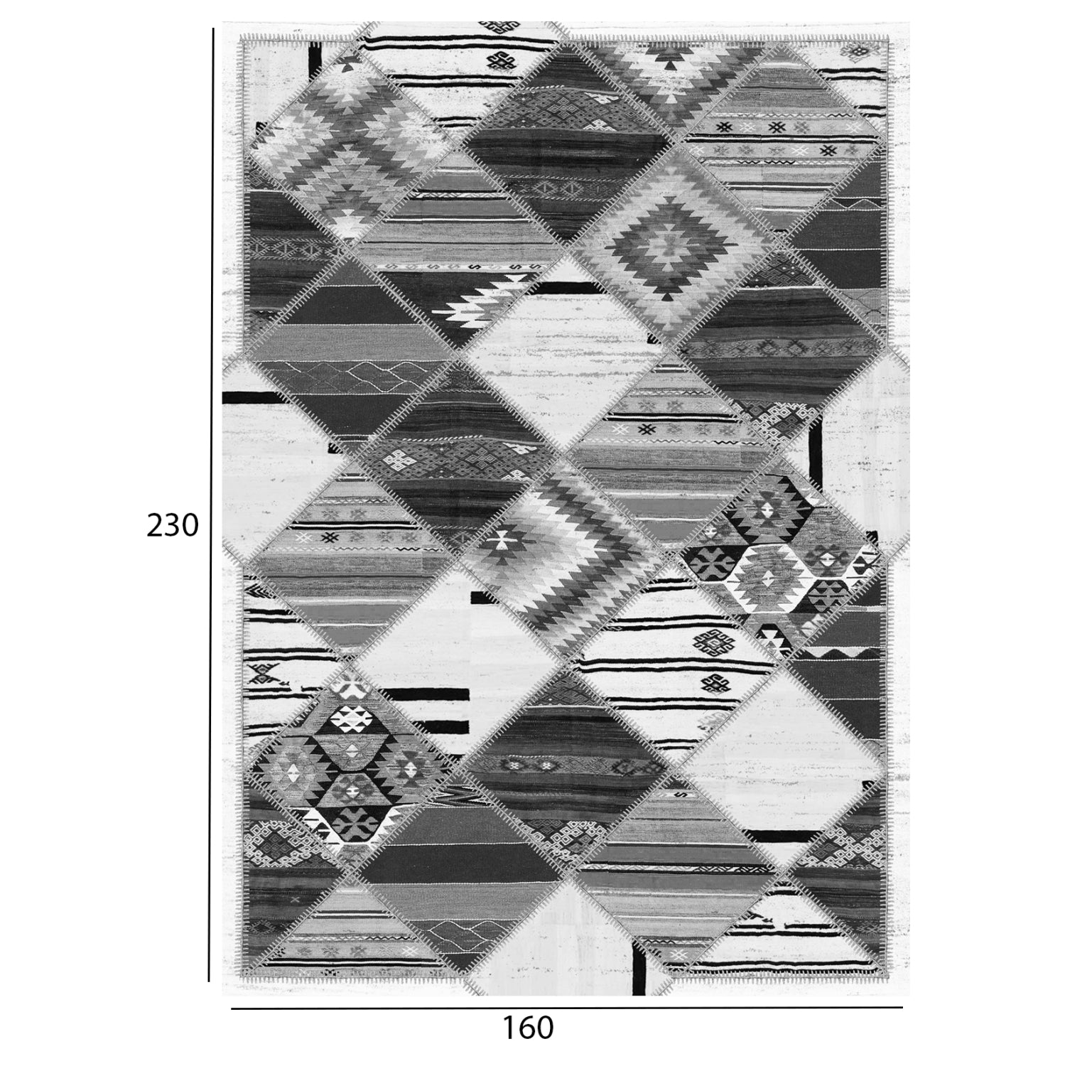 Килим 160х230 -цвят черно-бял-сив