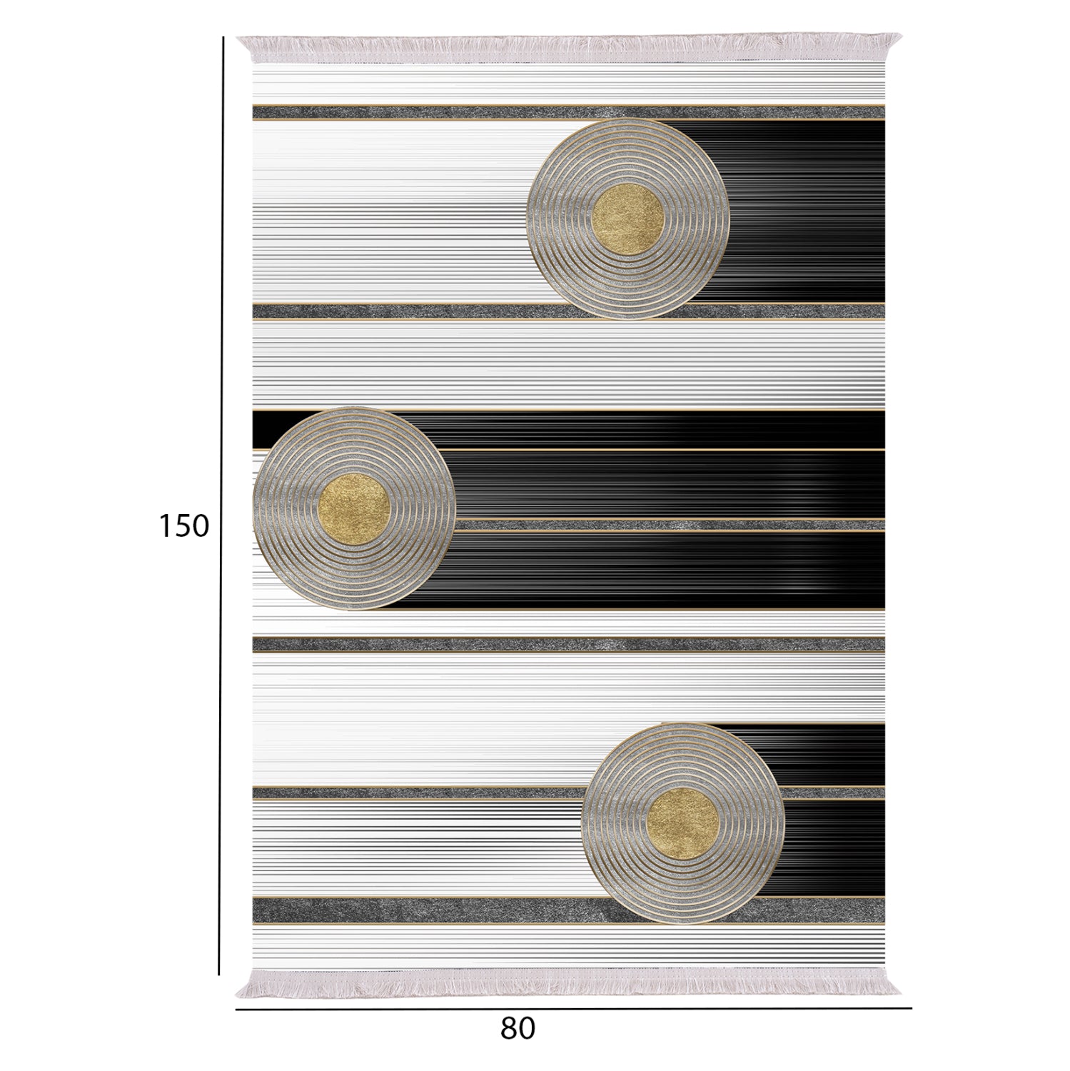 Килим за хол с ресни  JOSIANE бяло-черно-златист 80x150 см