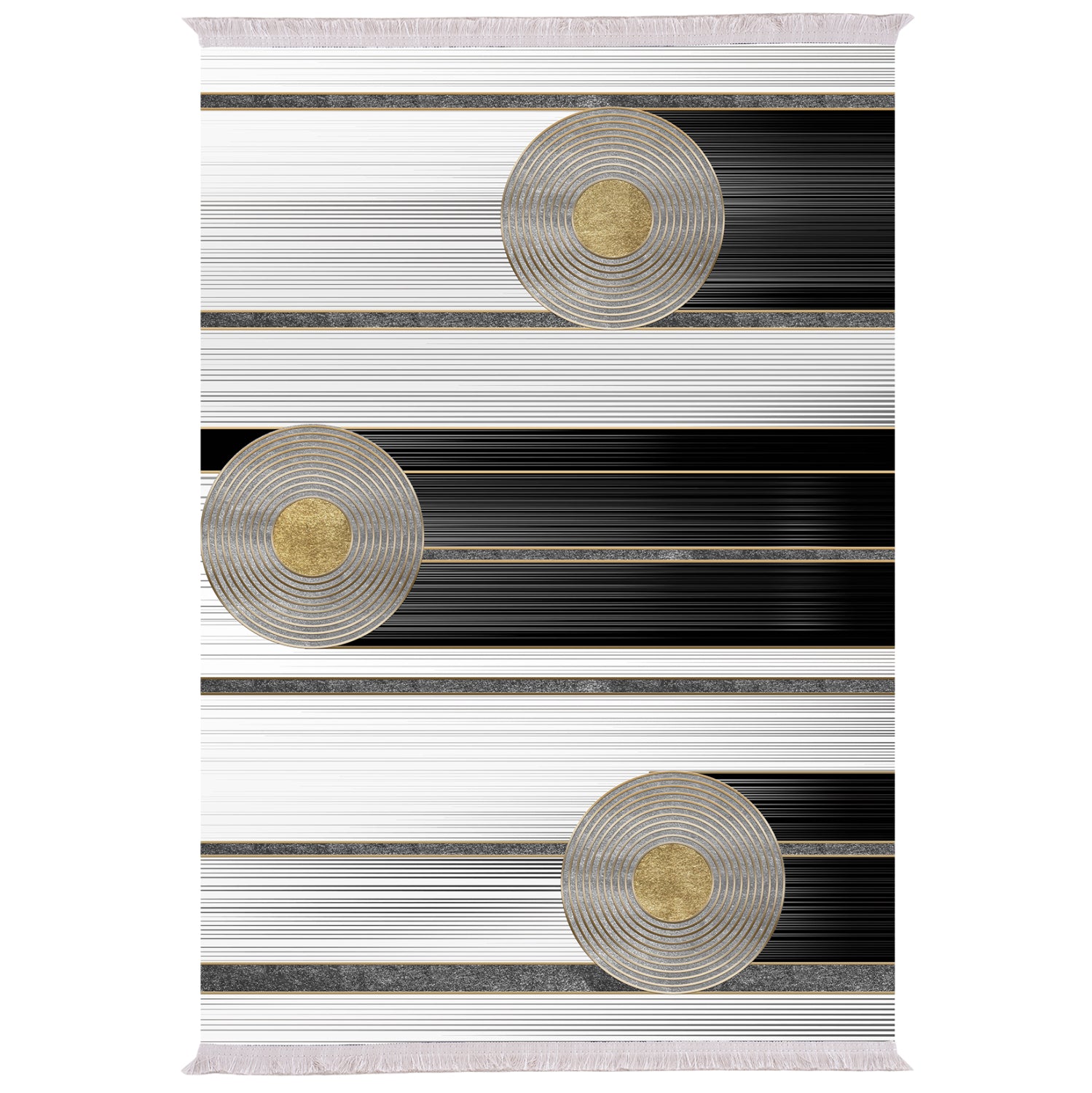 Килим за хол с ресни  JOSIANE бяло-черно-златист 80x150 см