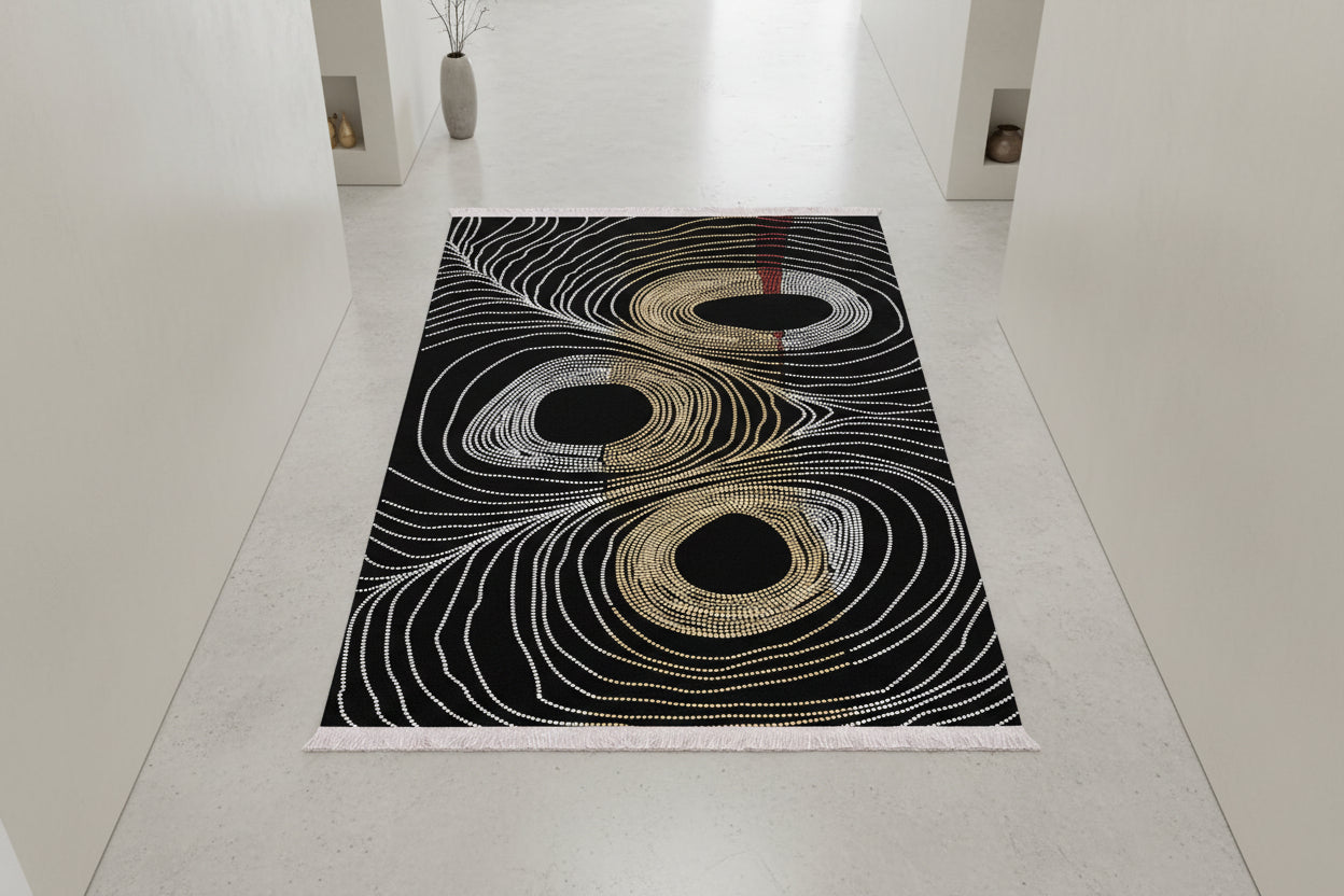 Килим за хол с матирано покритие Josiane черно - златисто - сиво 80x150 см