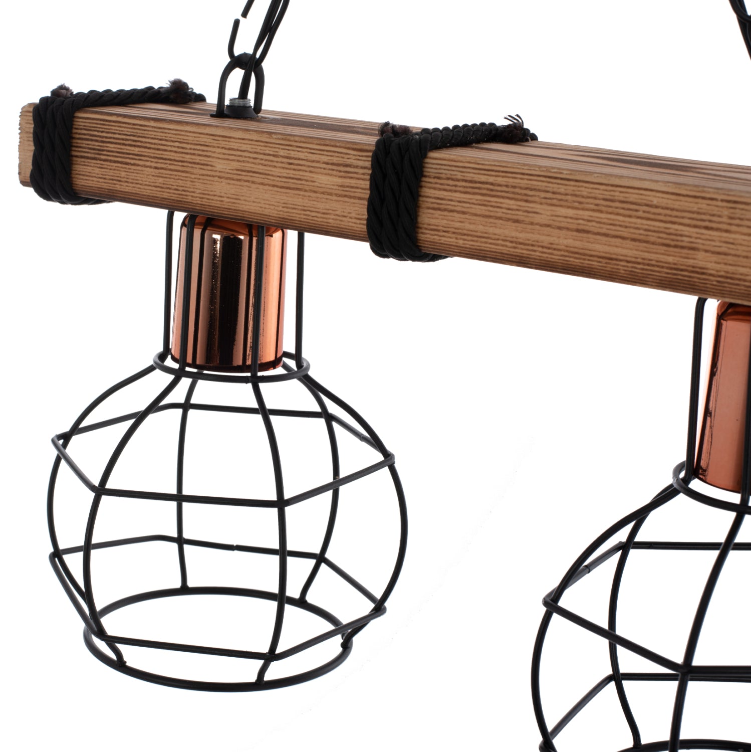 Двулампов таванен аплик с дърво и метална мрежа 40x16x63см