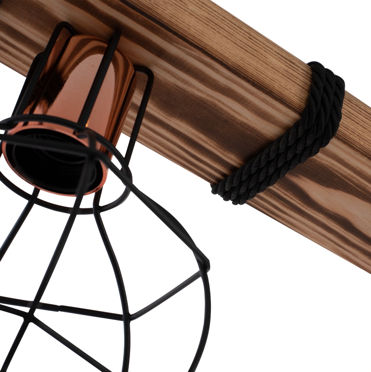 Двулампов таванен аплик с дърво и метална мрежа 40x16x63см