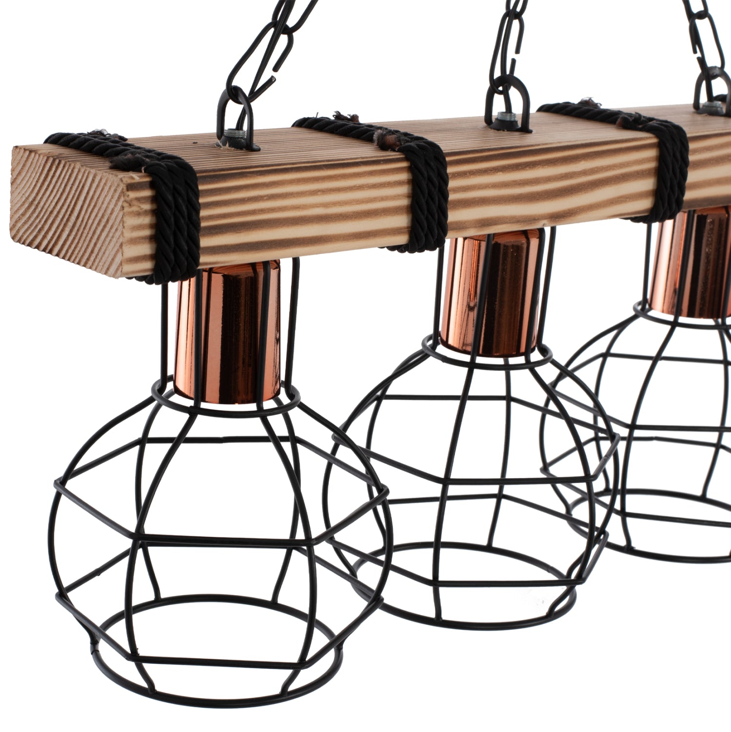 Таванен аптон с 3 лампи с дървена и метална мрежа 50x16x65см