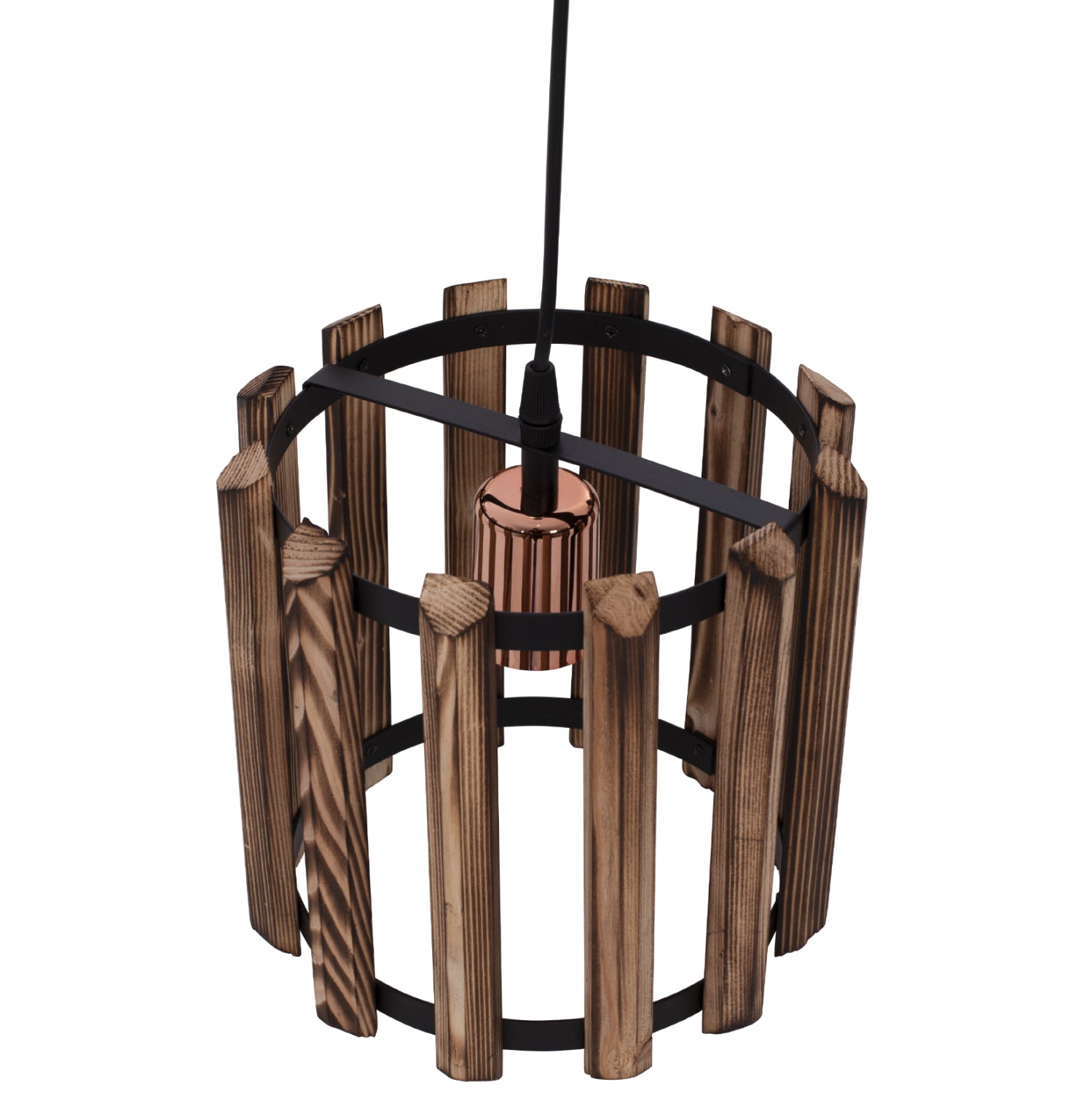 Таванна лампа 7704 метал-дърво естествен -черен цвят Φ23x77см