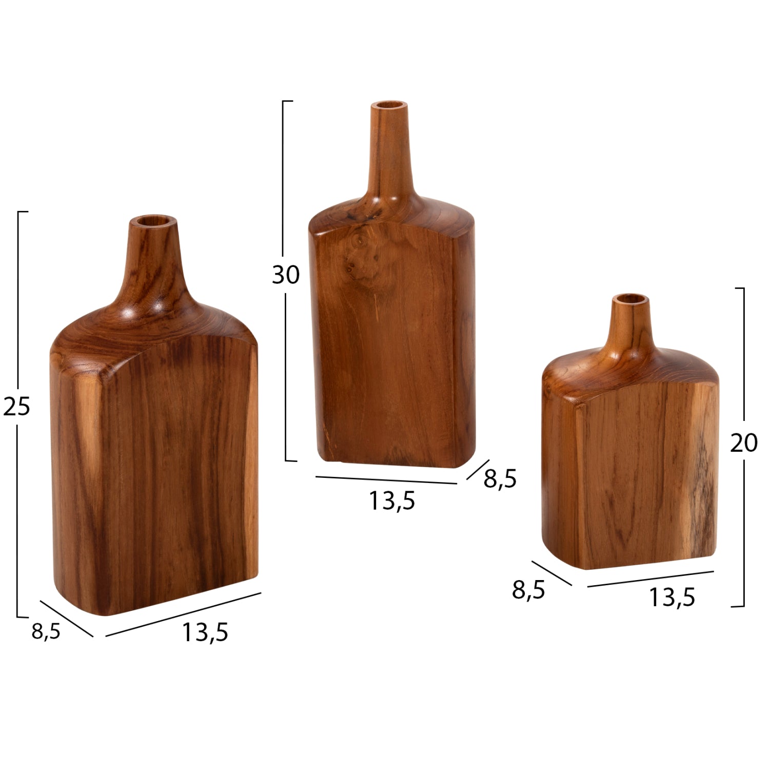 Декоративни бутилки 3 броя тиково дърво