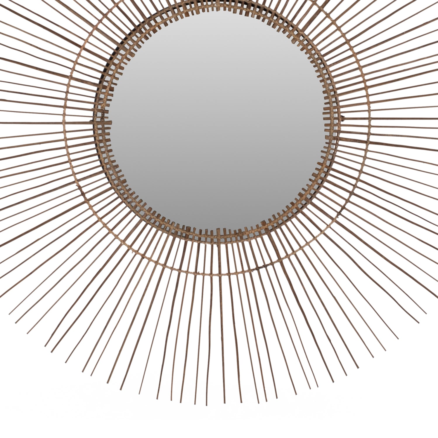 Кръгло стенно огледало с кокосови пръчици в натурален цвят 120x4x120см