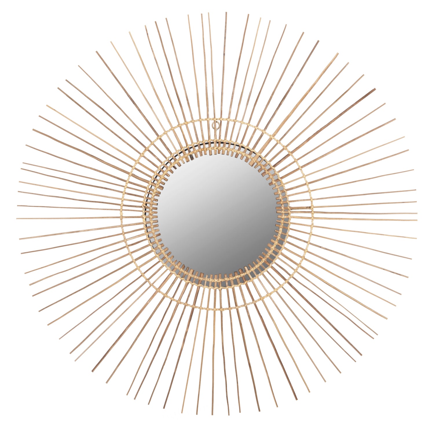 Огледало с рамка от кокосови пръчици ф85 -цвят натурал