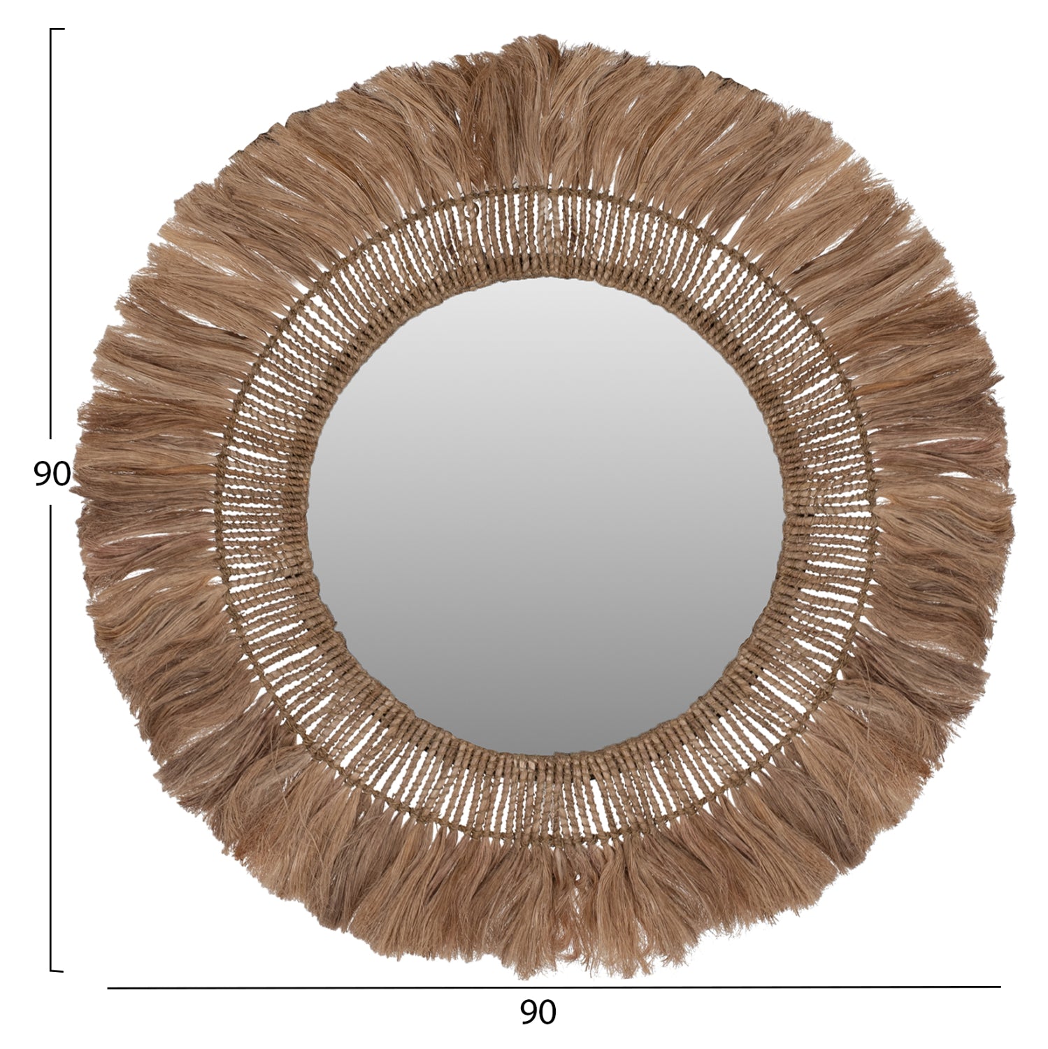 Кръгло стенно огледало с амбака влакна в естествен цвят 90x4x90см