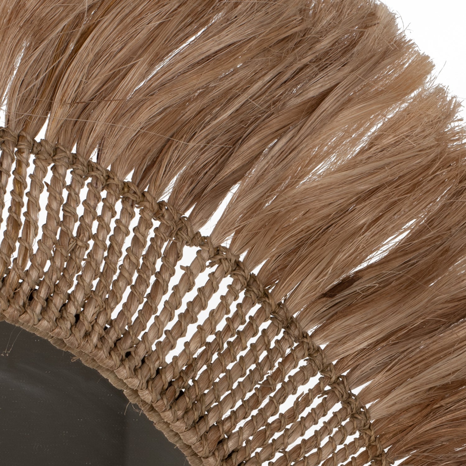 Кръгло стенно огледало с амбака влакна в естествен цвят 90x4x90см