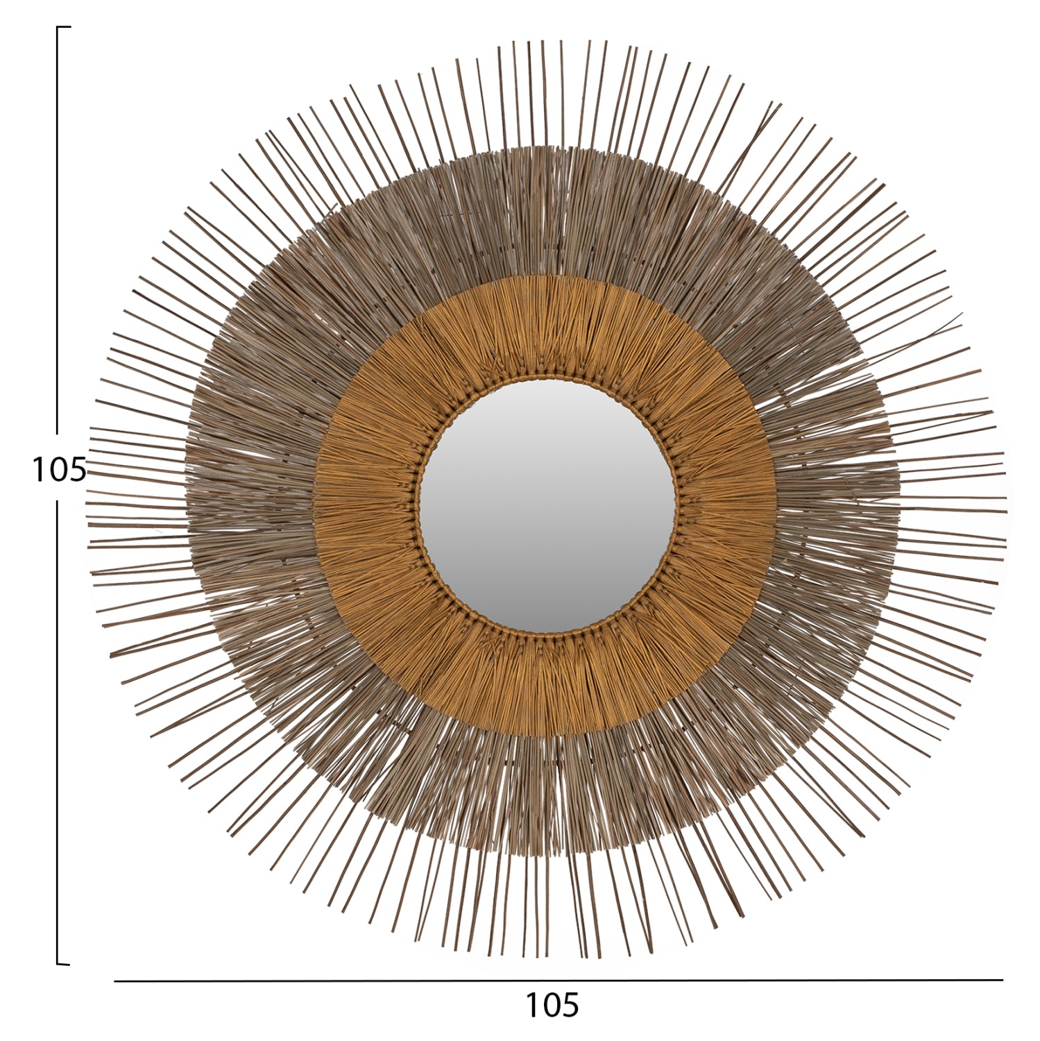 Огледало с рамка трева от мендонг  φ105 -цвят натурал-златист
