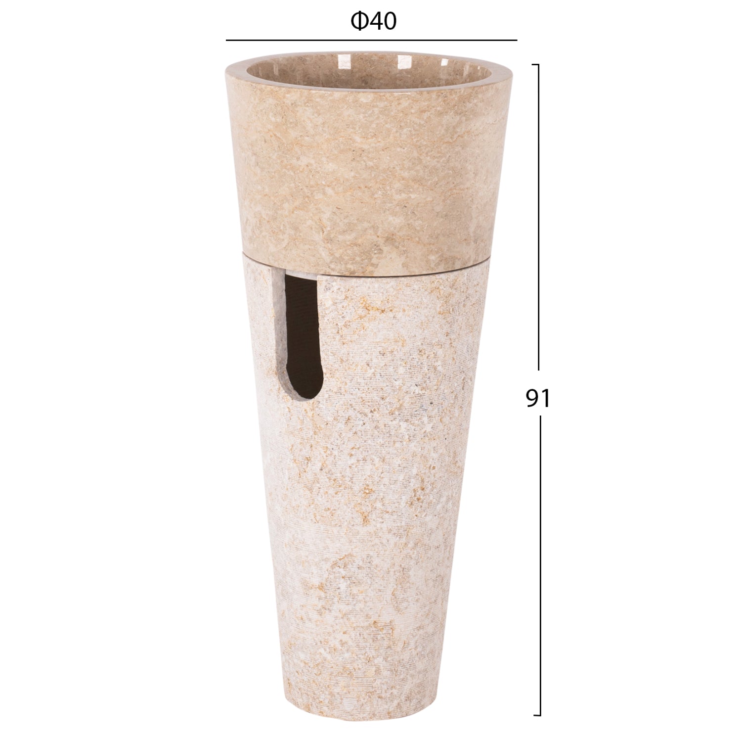 Мраморна конусна мивка, кремаво бяла φ40x90 см