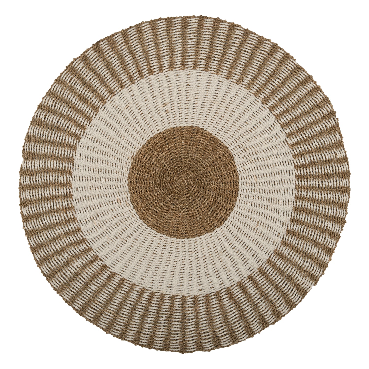 Кръгъл килим kirki от естествени влакна морска трева бял - натурален φ120см