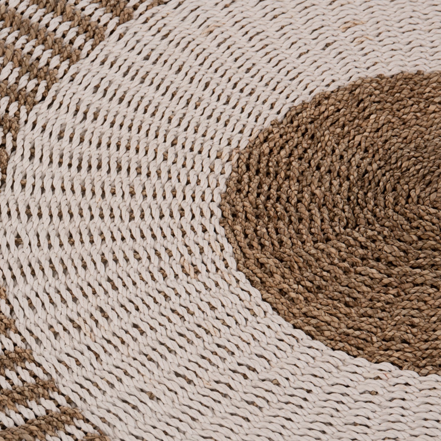 Кръгъл килим kirki от естествени влакна морска трева бял - натурален φ150см.