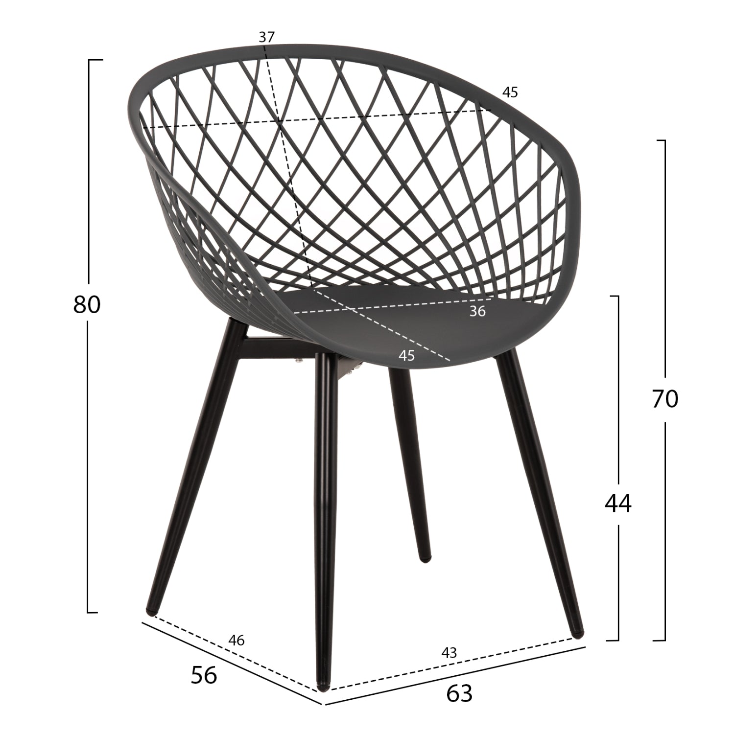 Кресло ARIADNE  цвят черен-сив 63x56x80