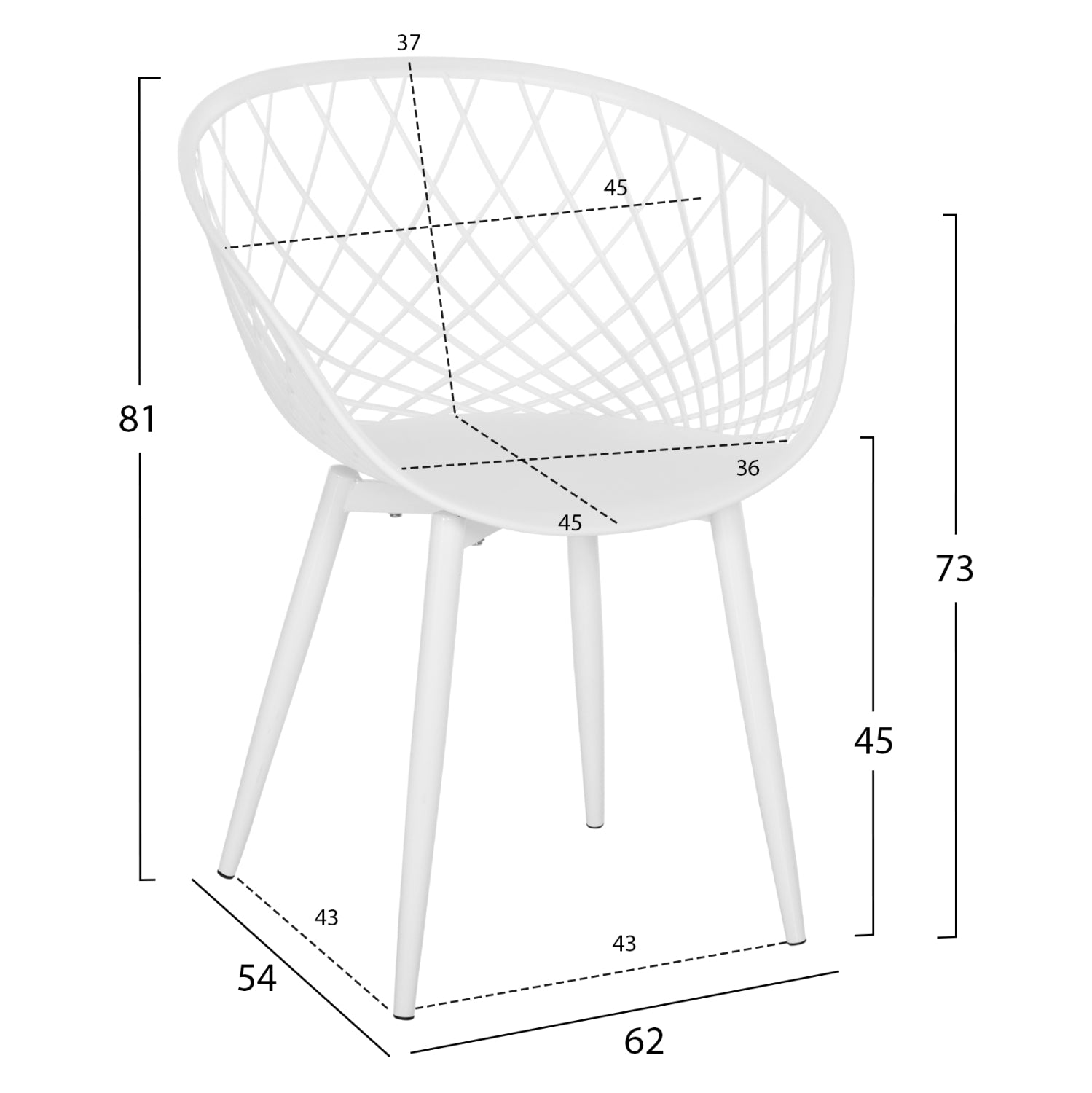 Полипропиленов стол Ариадна, бял с бели метални крака, 62x54x81см