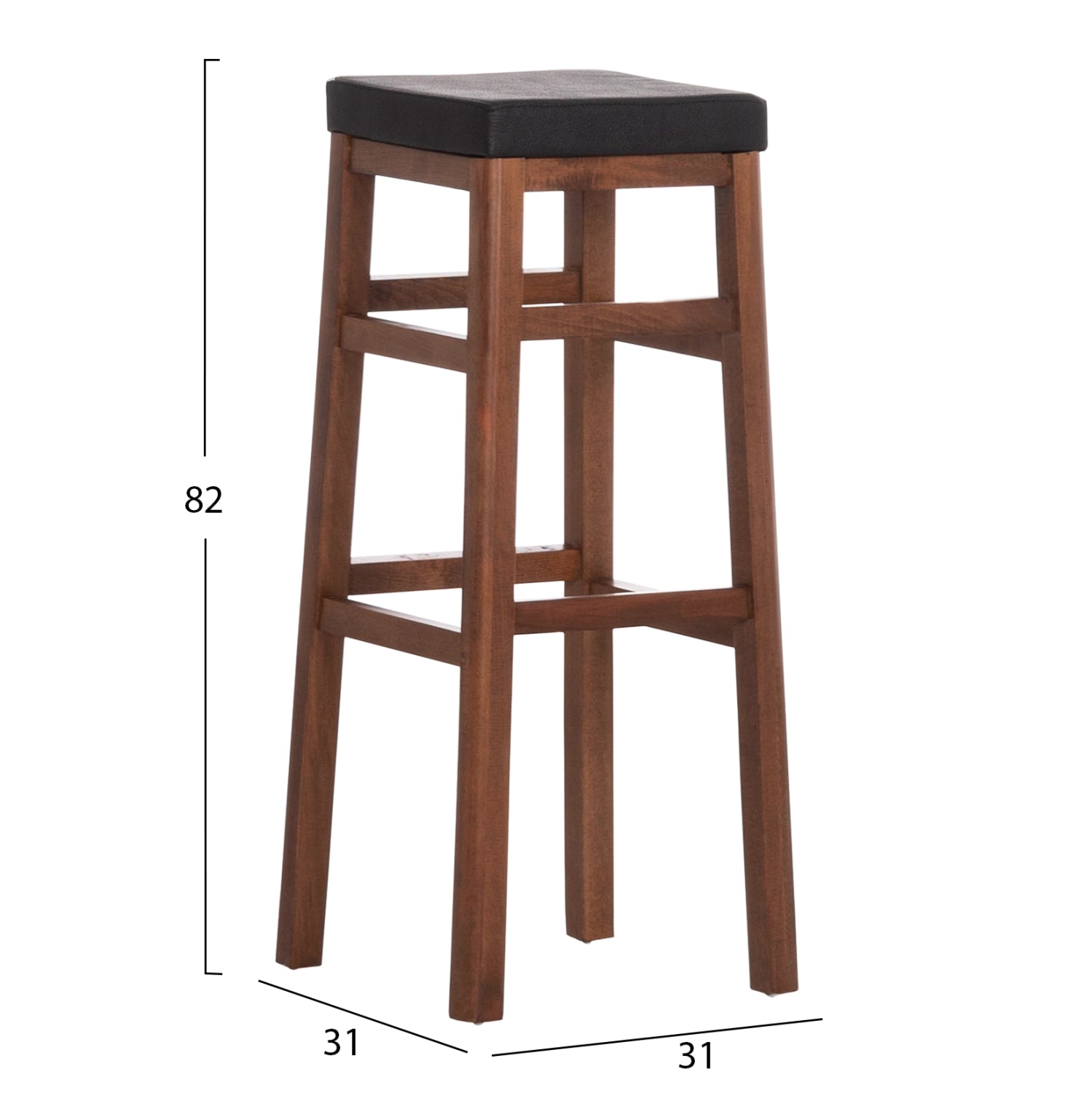 Бар стол кафяв с пу, черен, квадратен, 30x34x82см