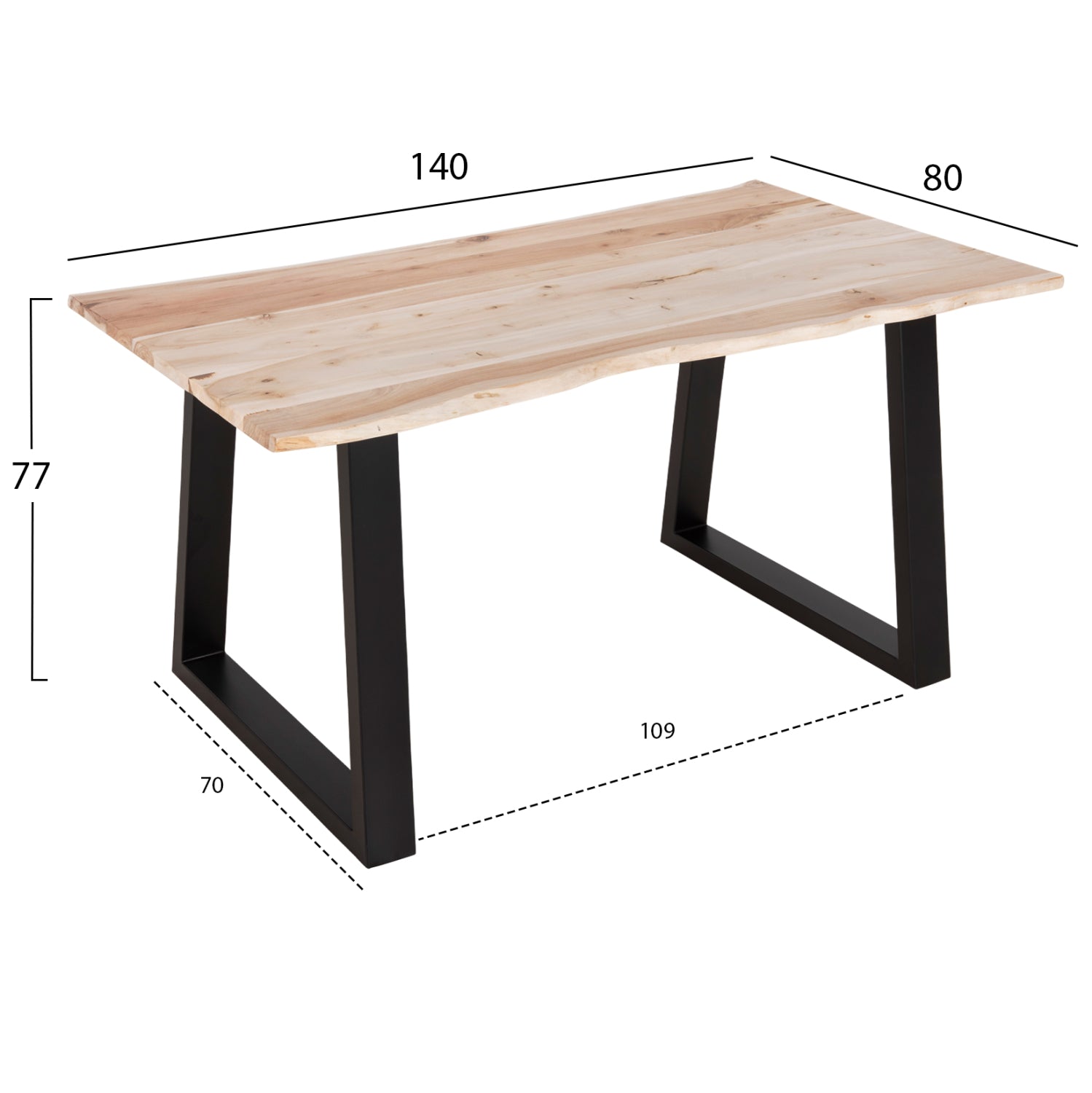 Трапезна маса  MONTANA  slim от акациево дърво в светъл натурален цвят 140x80x77см