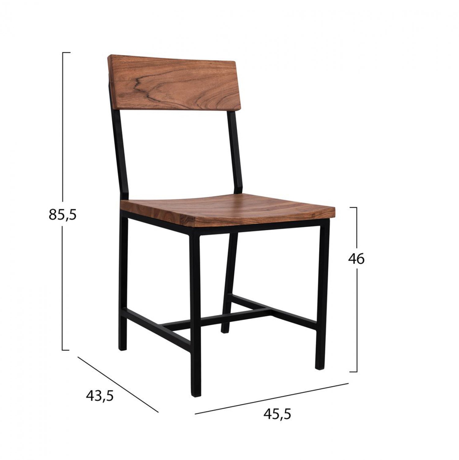 Стол, изработен от метал и масивна естествена акациева дървесина 45.5x43.5x85.5см