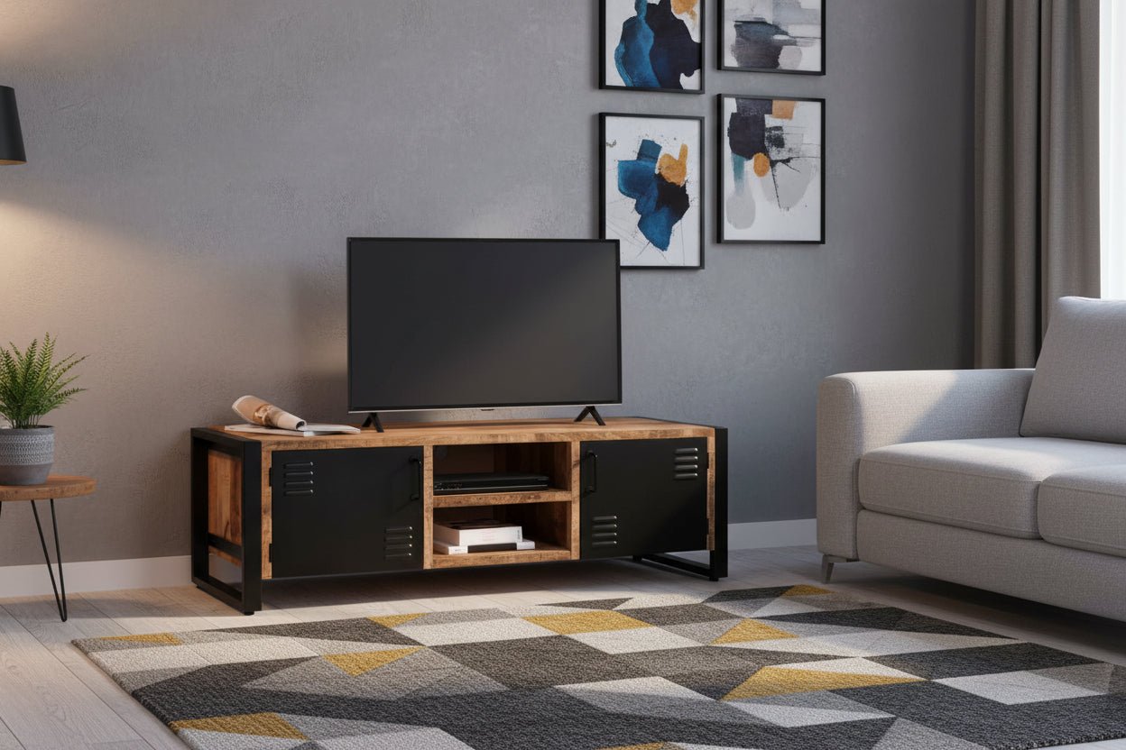 ТВ Шкаф 8189 метал и масивно мангово дърво, естествен цвят, 160x45x51h см.