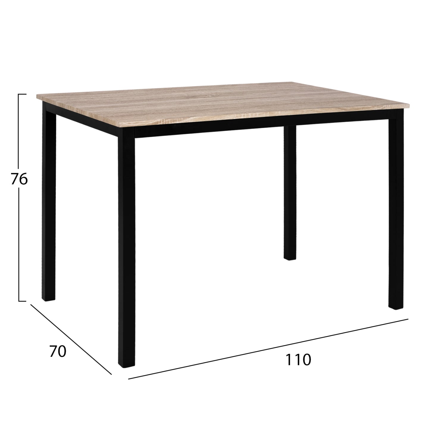 Трапезна маса Panya, 110x70x76см сонома, черни крака