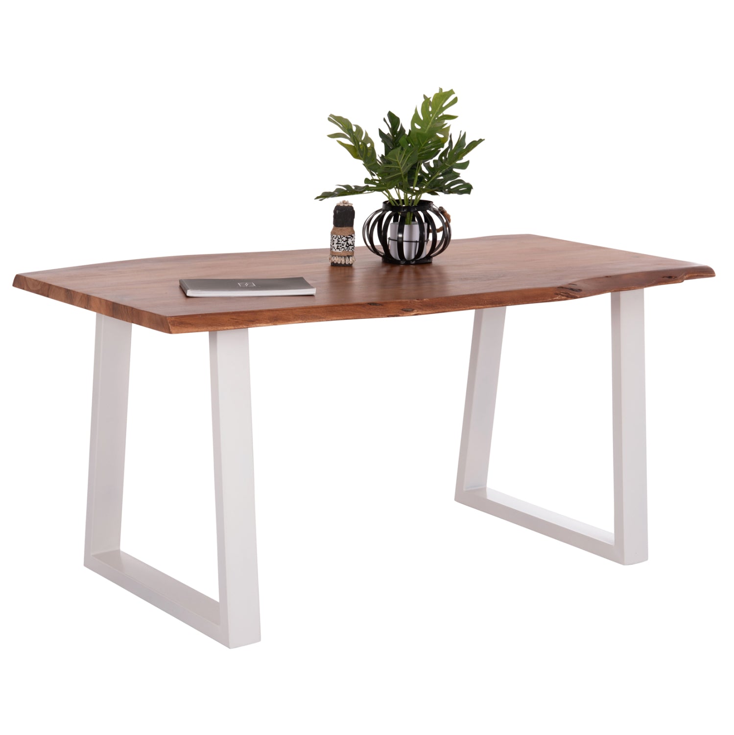 Трапезна маса Монтана акациево дърво 4см дебелина - бели крака 160х90х77см