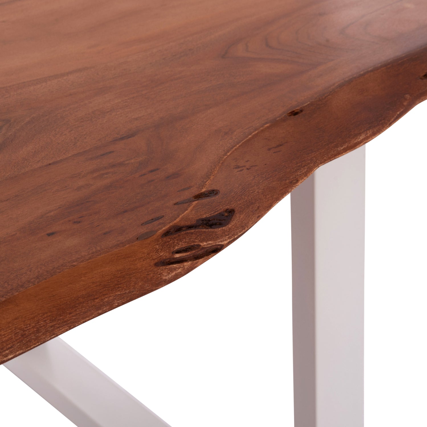 Трапезна маса Монтана акациево дърво 4см дебелина - бели крака 160х90х77см