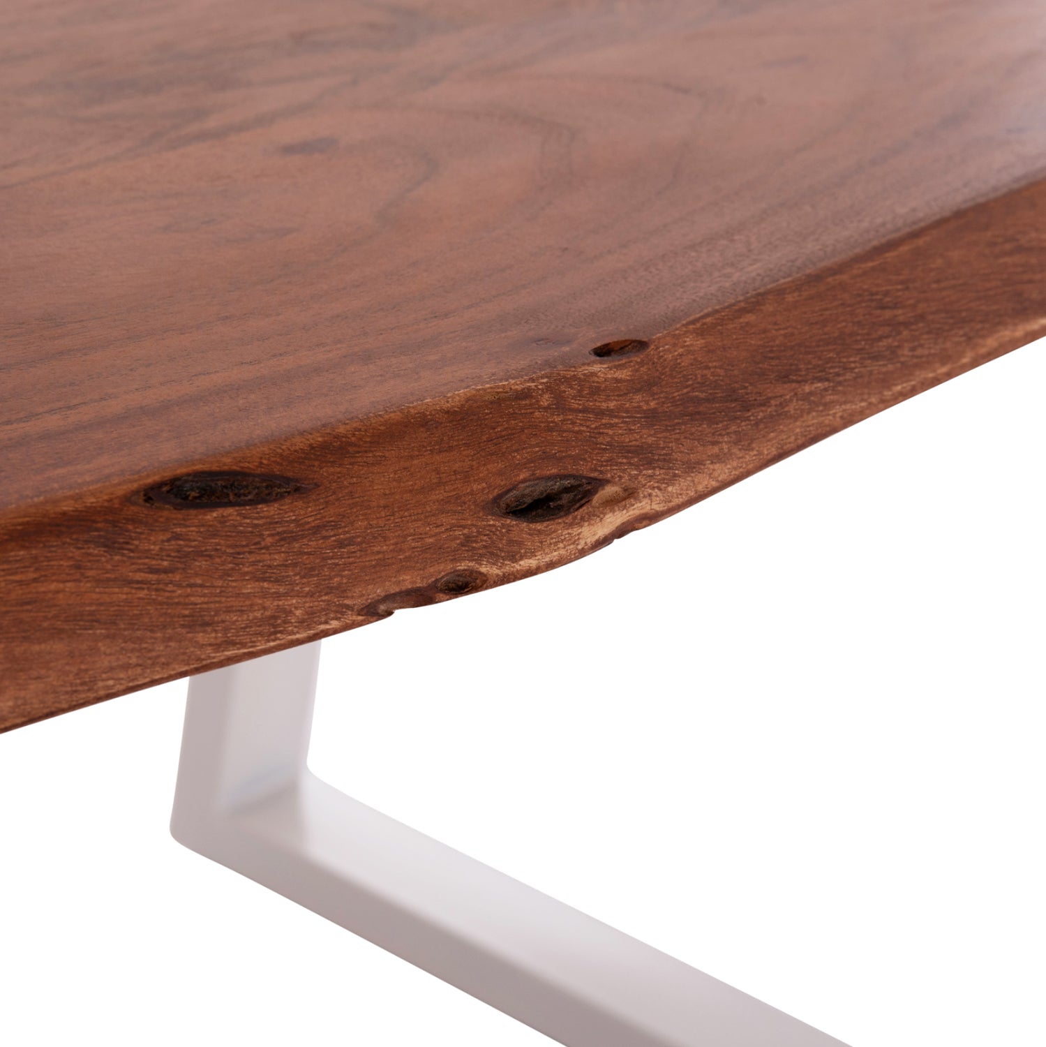 Трапезна маса Монтана акациево дърво 4см дебелина - бели крака 160х90х77см