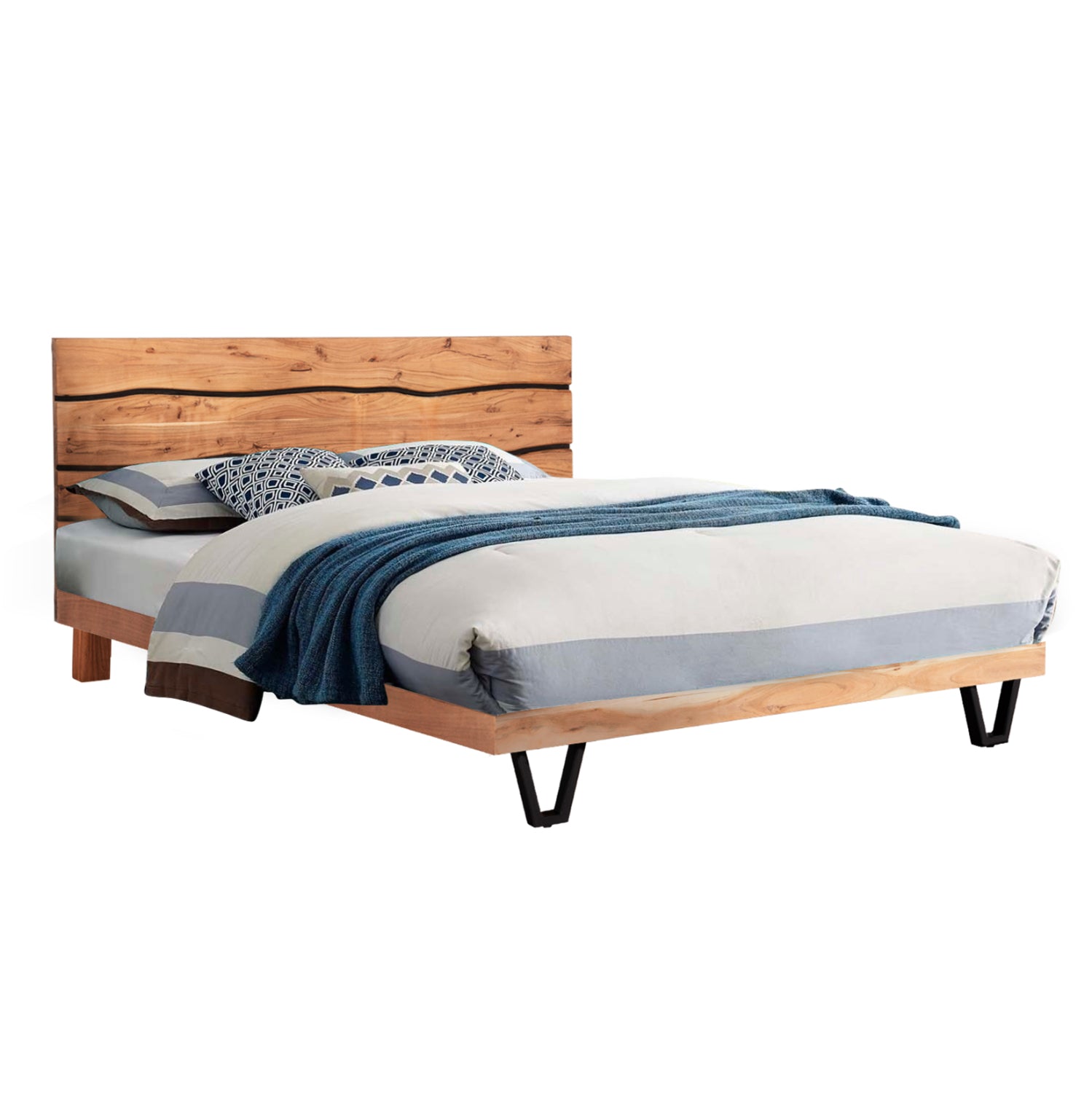 Спалня  Алисия от метал и масив акациево дърво 217x180.5x94см (матрак 160x200)