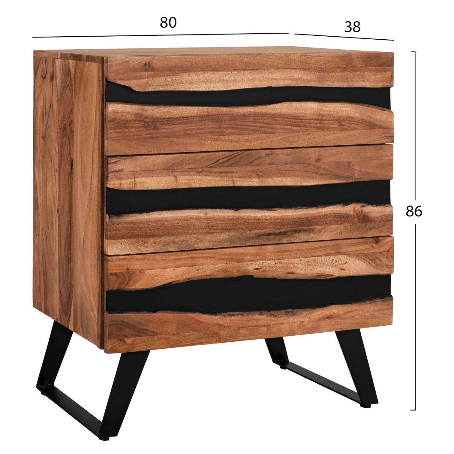 Скрин с чекмеджета ALICIA , масивна акациева дървесина, 80x38x86см