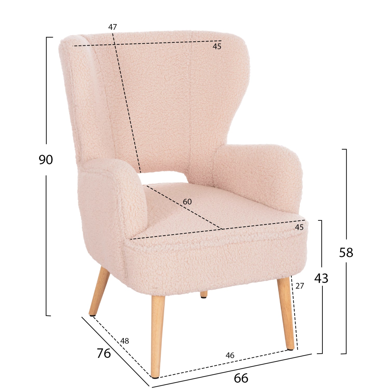 Кресло Майли букле цвят екрю 66X75X93