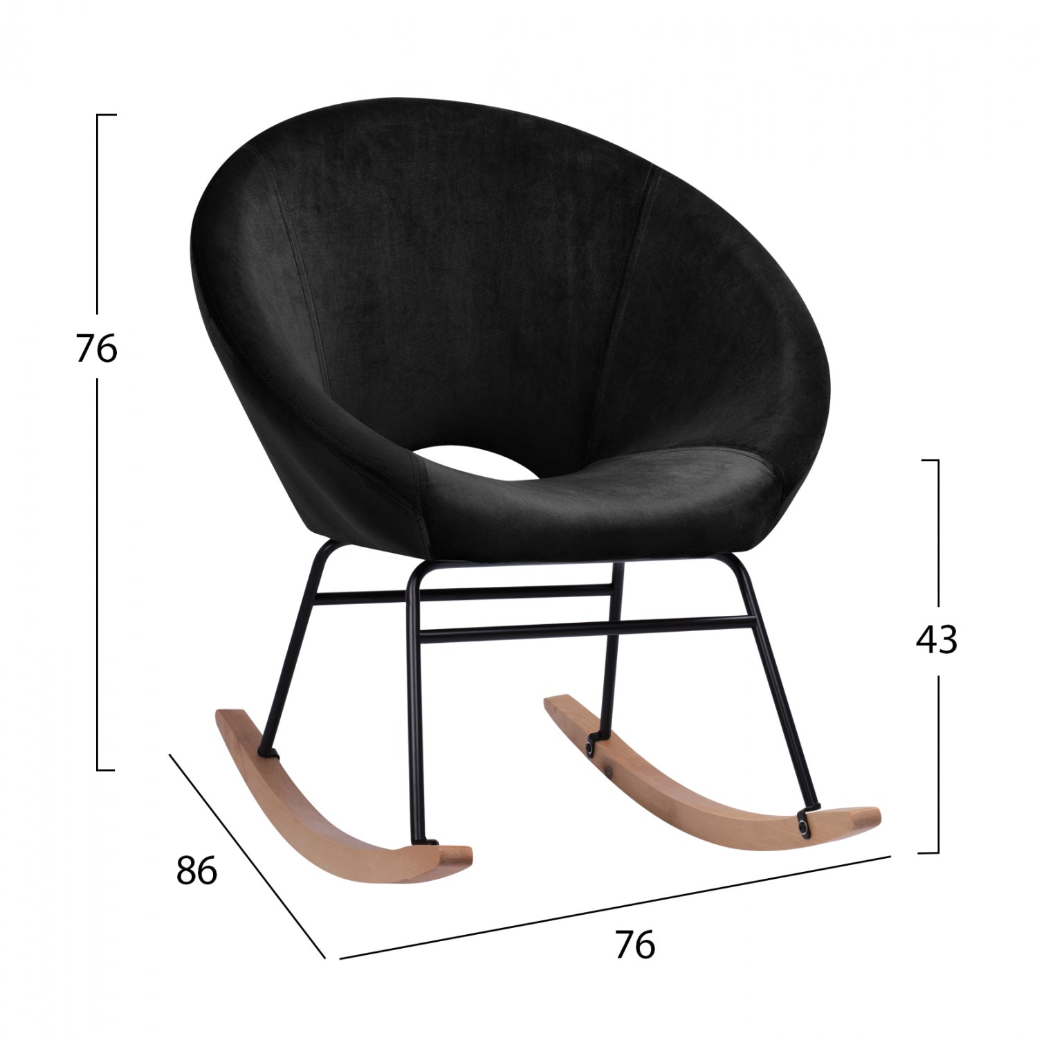 Кресло Paulina  черно кадифе 76x86x76h см