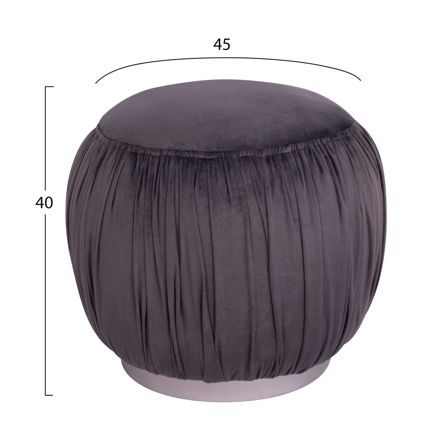 Табуретка Дерек сива кадифена, със сребърна основа  Φ45x40