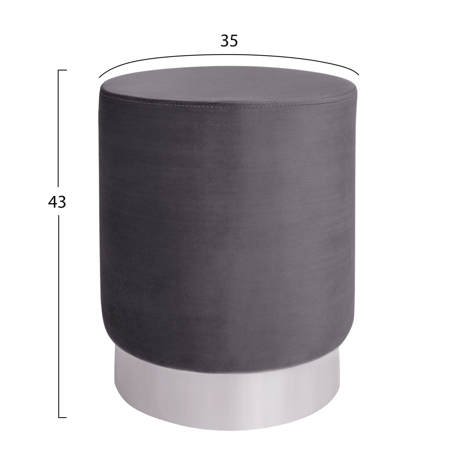 Табуретка LEVY сив цвят със сребърна основа, Φ35x43H см.