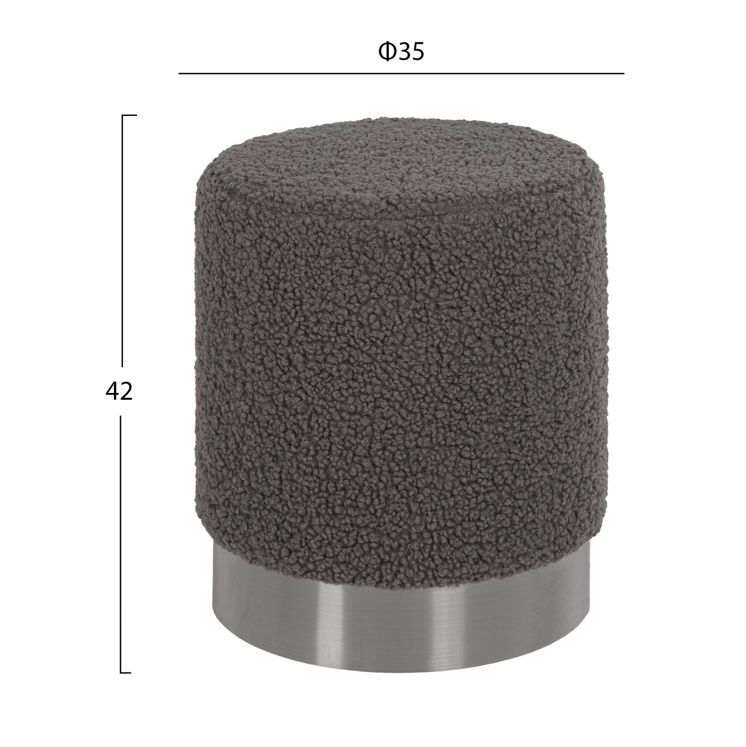 ЛЕВИ ТАБУРЕТКА СИВ БУКЛ ПЛАТ СЪС СРЕБРИСТА ОСНОВА Φ35x42H см.
