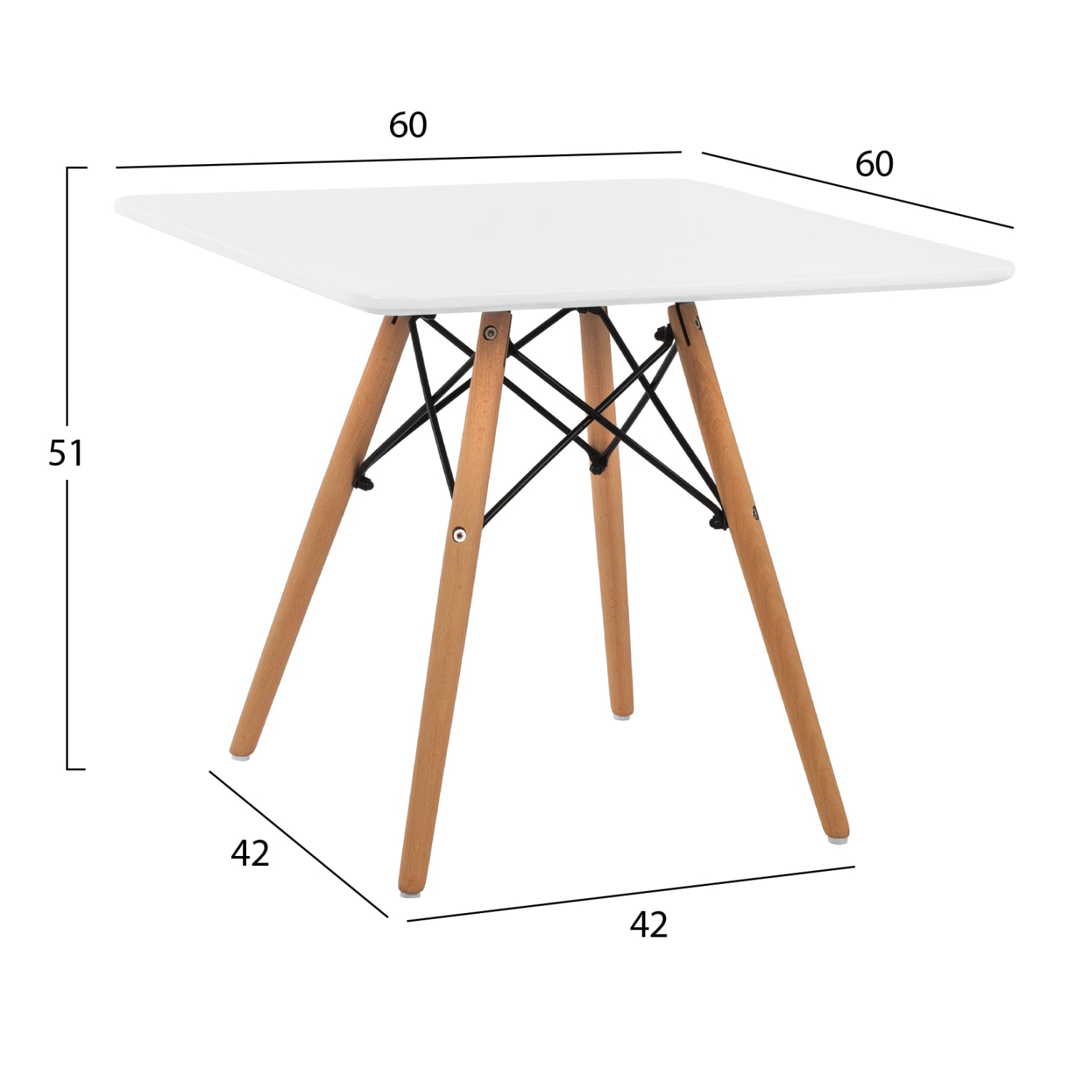 Детска маса  MINIMAL  60х60см -цвят бял-естествен