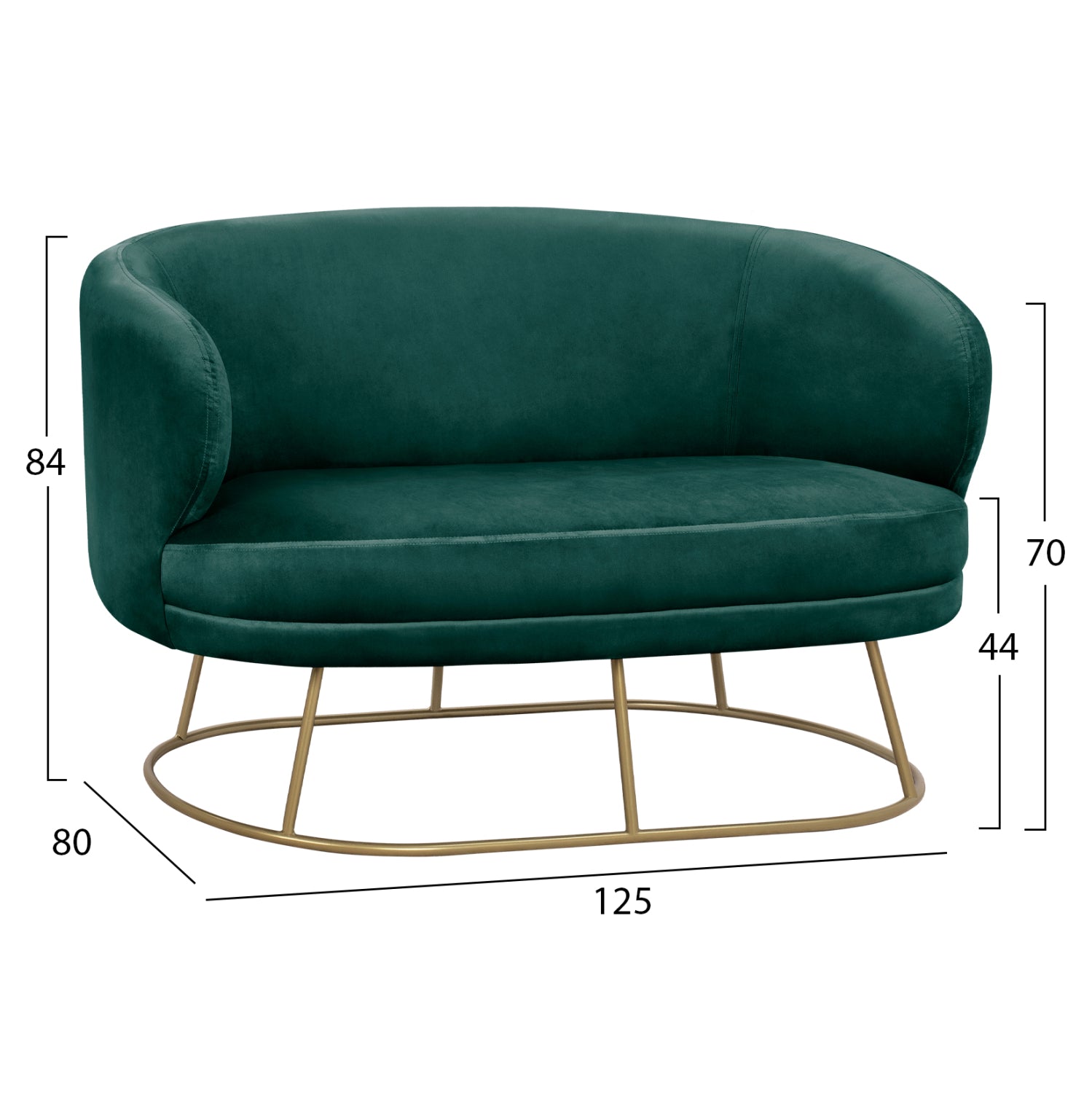 Канапе ARIEN голд зелено кадифе 125х80х84см.