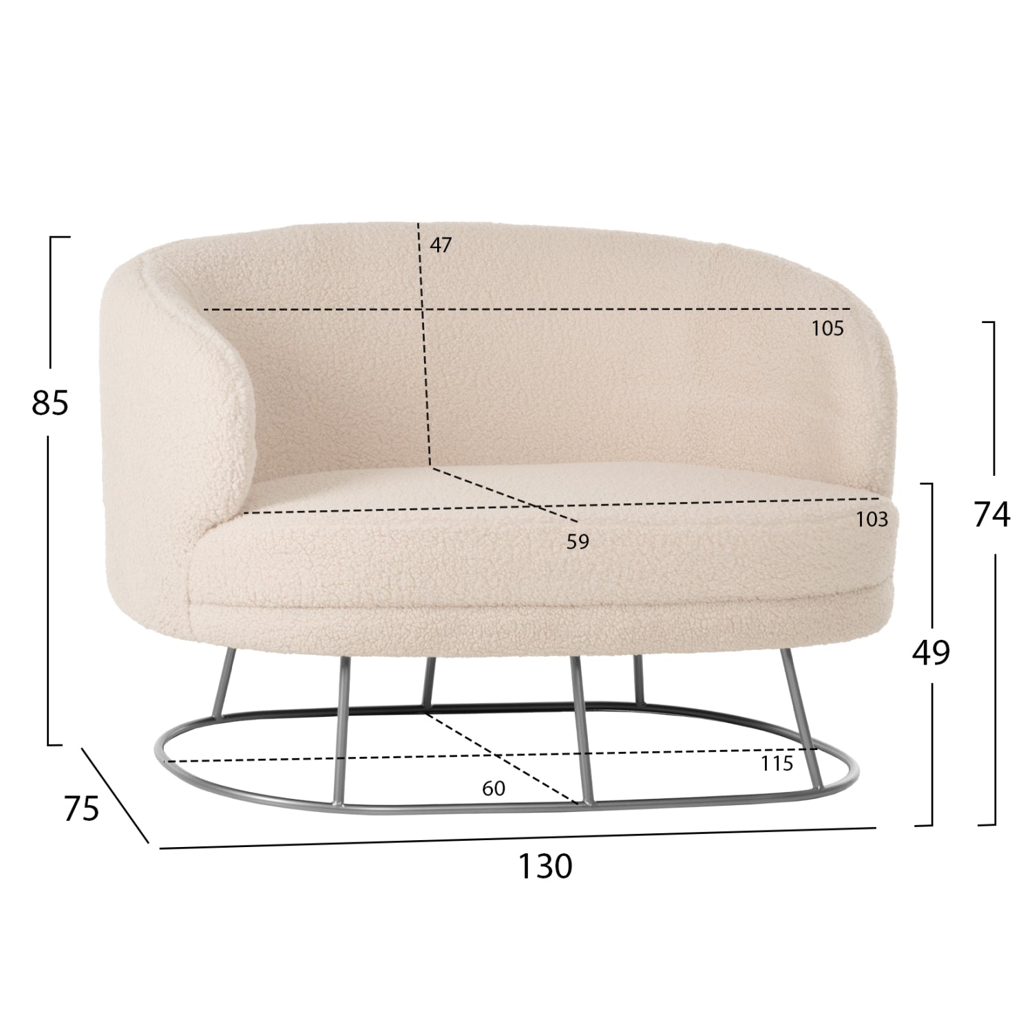 Канапе ARIEN букле бял цвят  130x75x85
