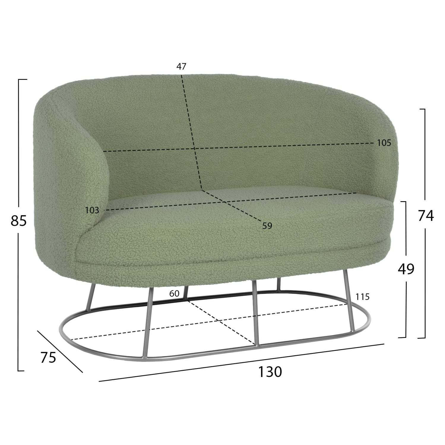 Канапе ARIEN букле зелен цвят 130x75x85