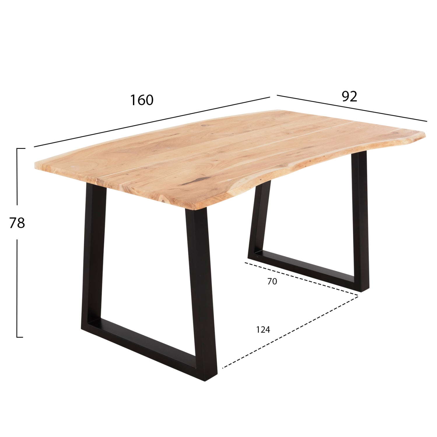Трапезна маса Sofia slim от масивна акацииева дървесина 160x92x78см