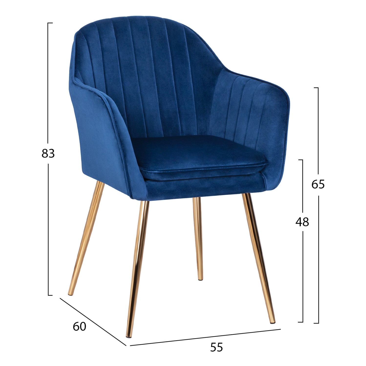 Фотьойл sawyer, син кадифе със златни крака, 55x60x83в см