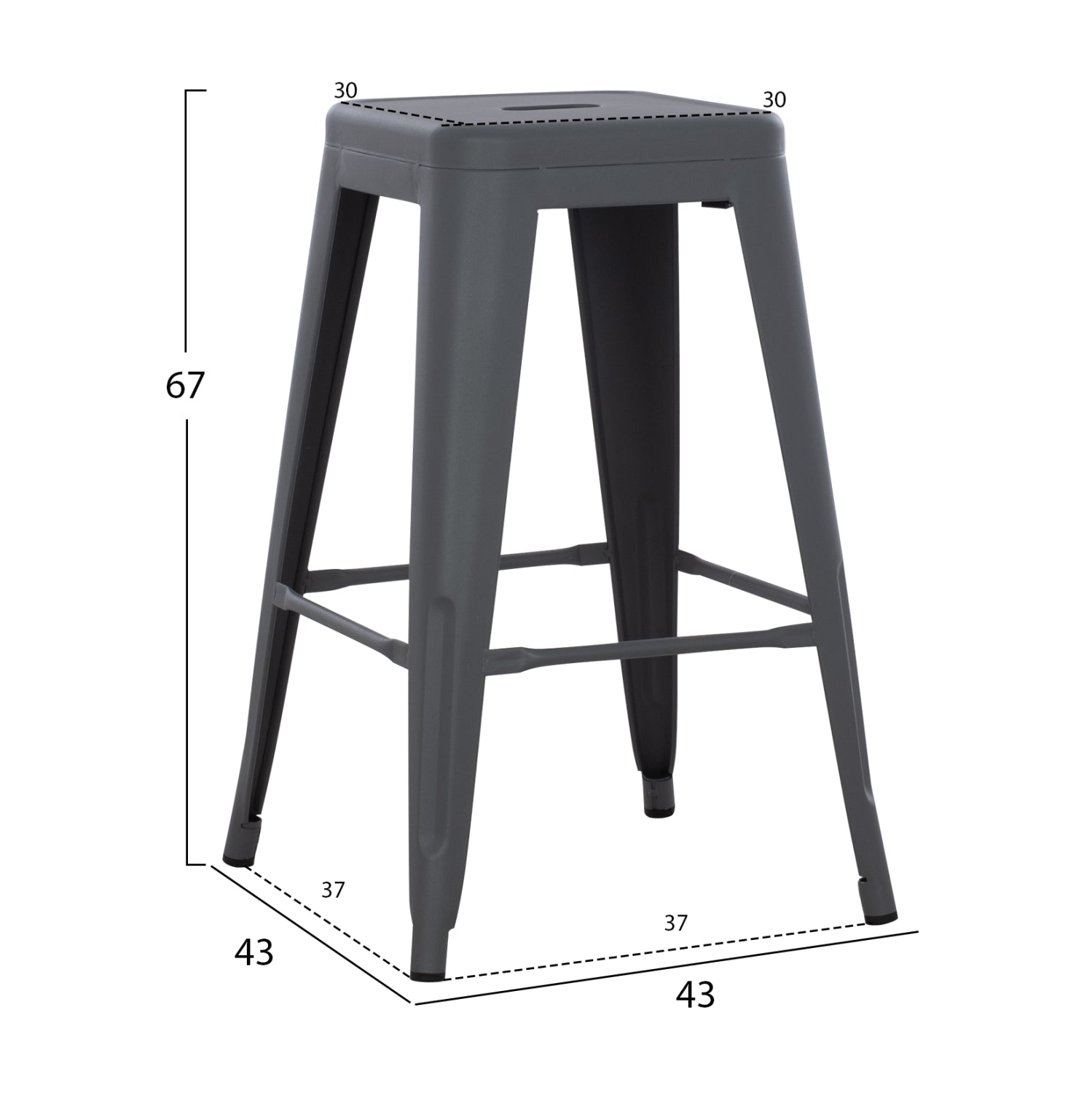 Бар табуретка MELITA средна височина сив цвят мат 43x43x67