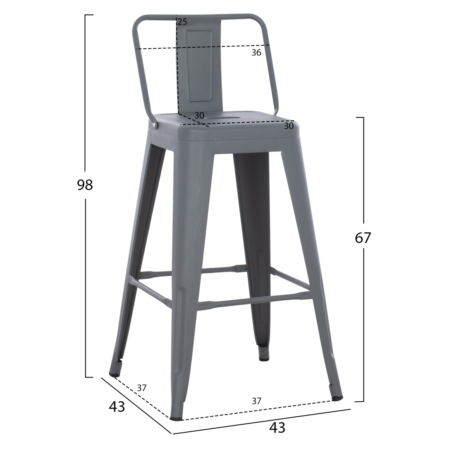 Бар стол  MELITA про сив 43x43x88см