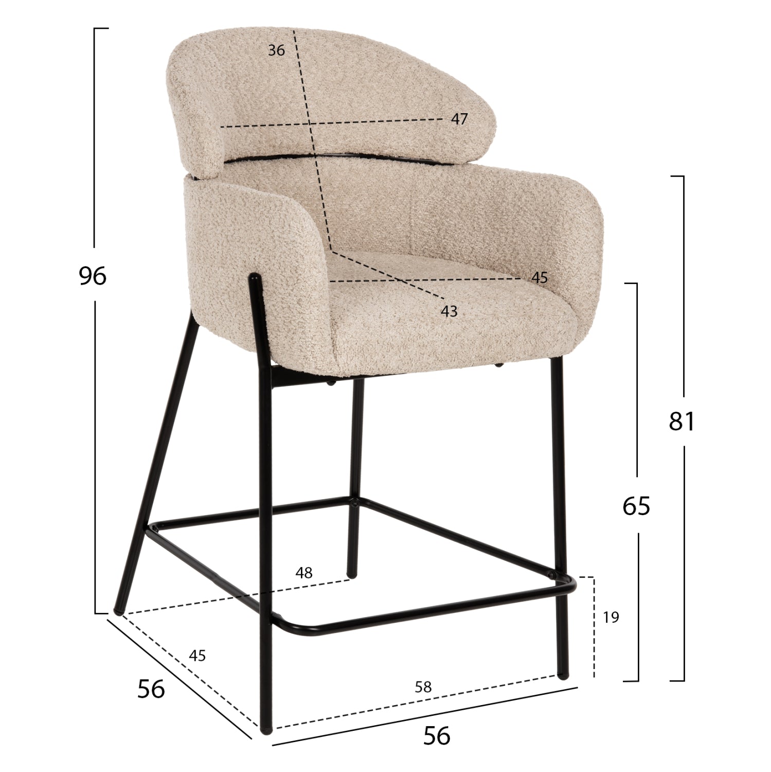 Бар стол волф букле цвят екрю