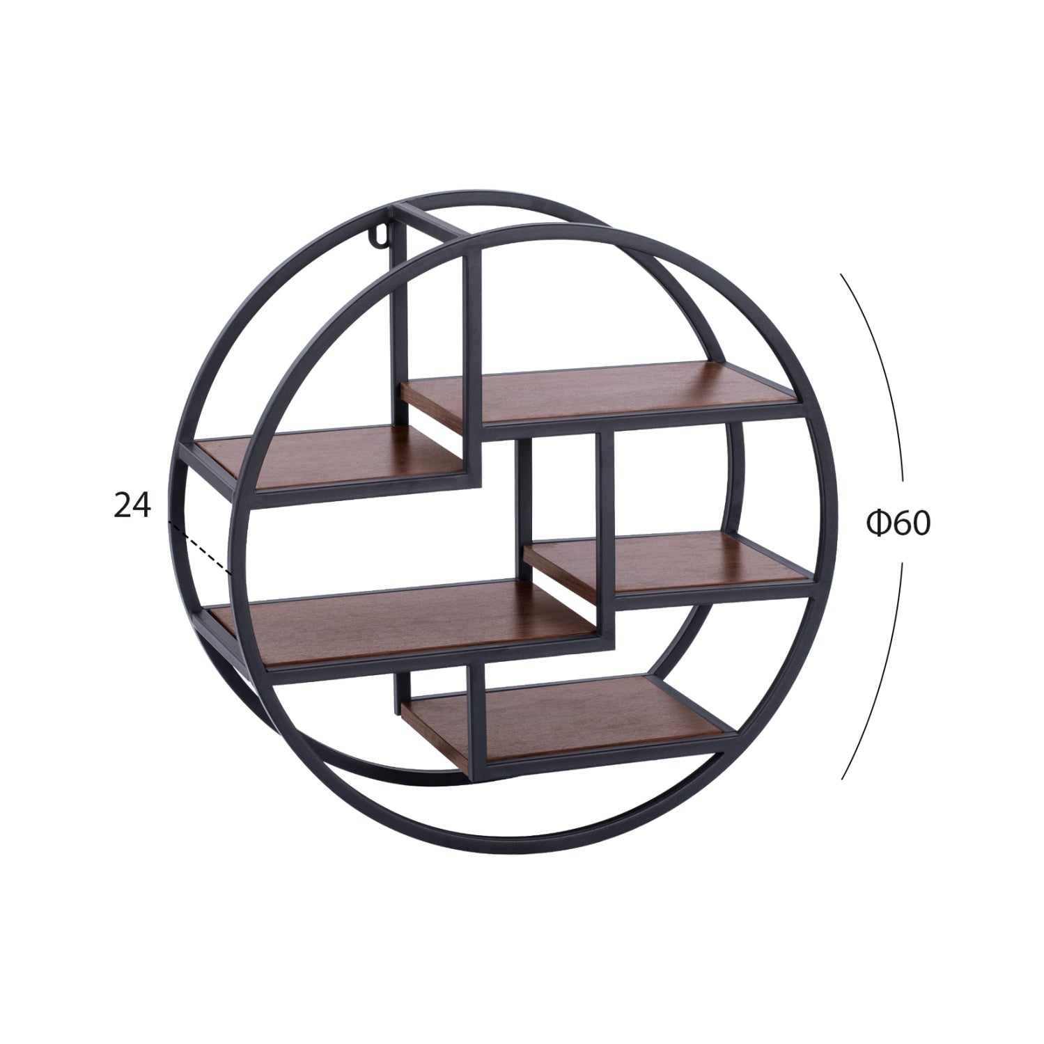 Стенен рафт QUINN орех-черен цвят Ф60x24 см