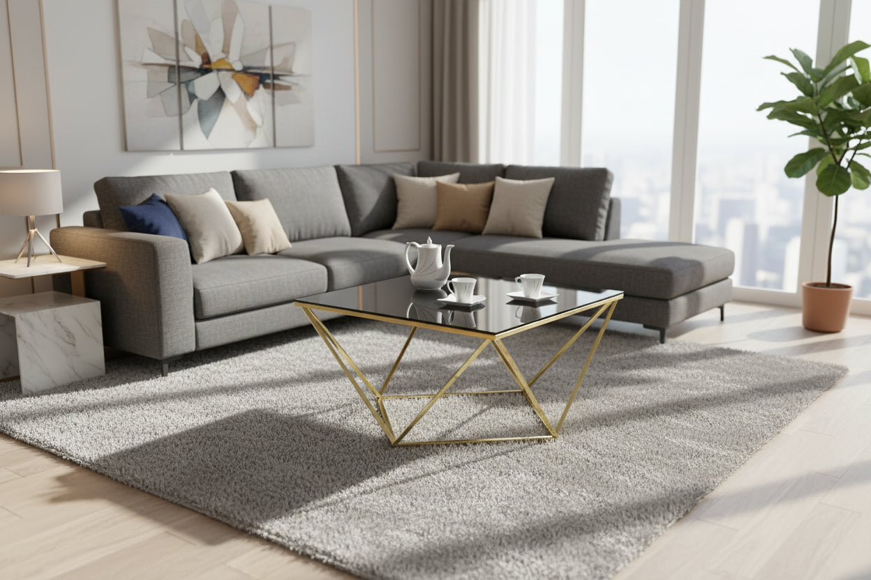 Холна маса WILLOW черен-златист цвят 80X80X45см