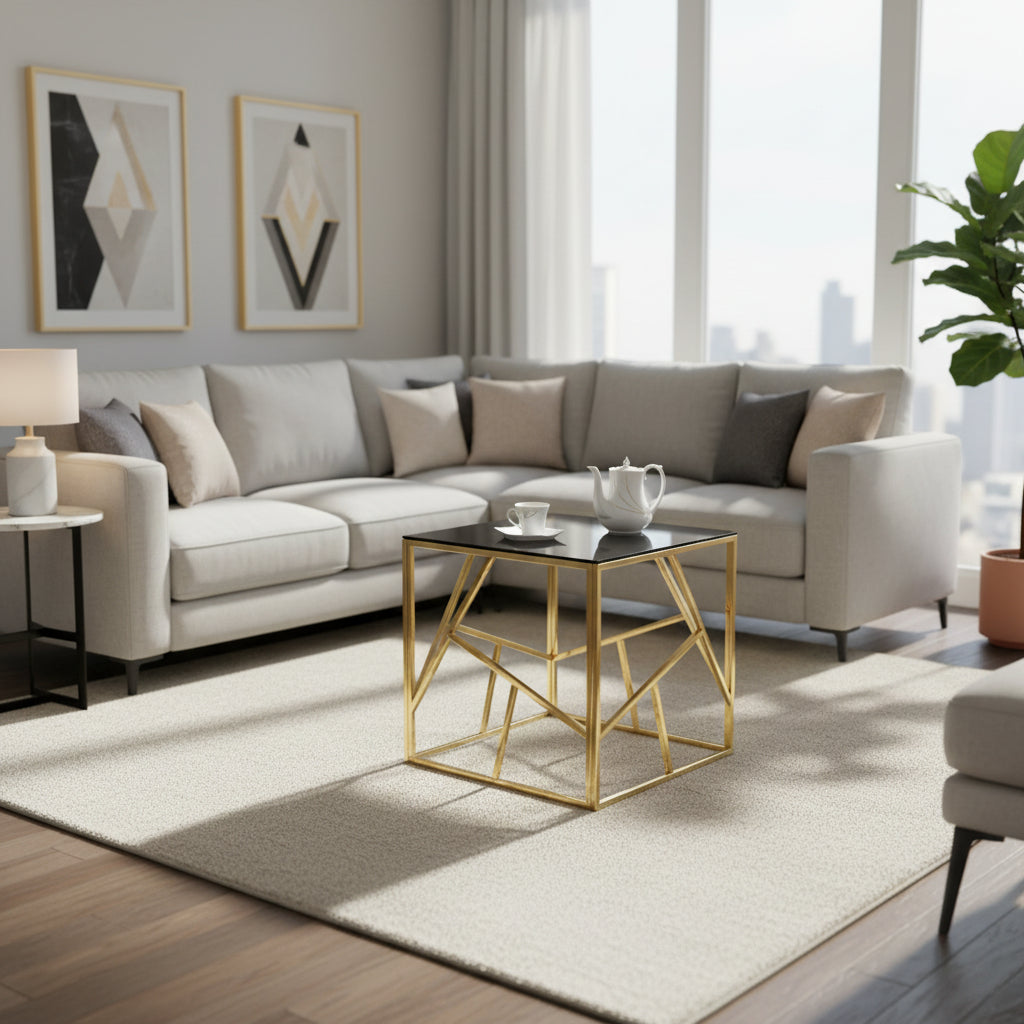 Странична маса  JANA цвят черен-златен  55X55X55см