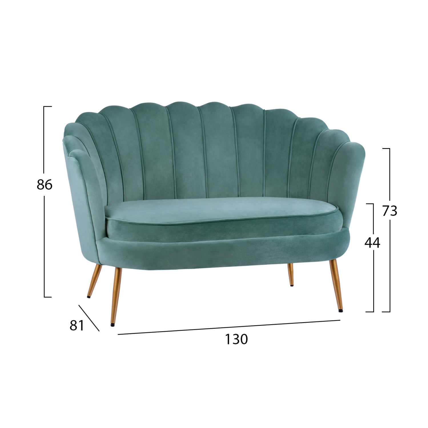 Канапе COQUILLE кадифе цвят тюркоаз 130x81x86 см.