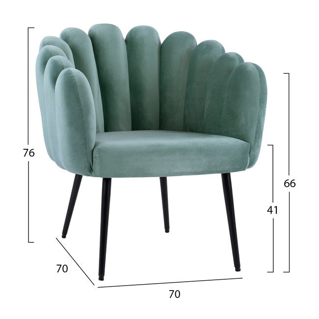 Фотьойл Vivien, кадифе в цвят шамфъстък, черни крака, 67x64x77см